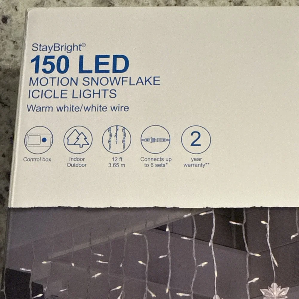 GE StayBright 150ct LED Motion Snowflake Icicle Lights Warm White/White Wire